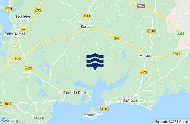 Mapa da tábua de marés em Surzur, France