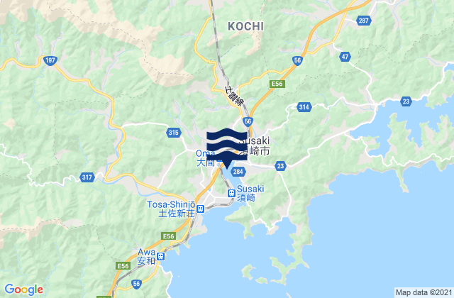 Mapa da tábua de marés em Susaki (Koti), Japan