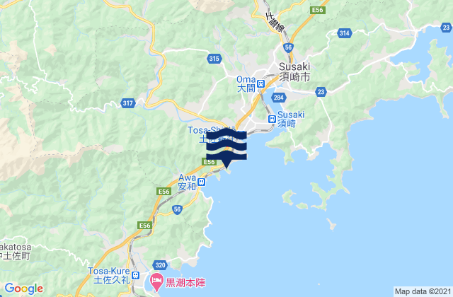 Mapa da tábua de marés em Susaki-shi, Japan