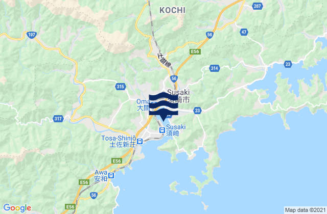 Mapa da tábua de marés em Susaki, Japan