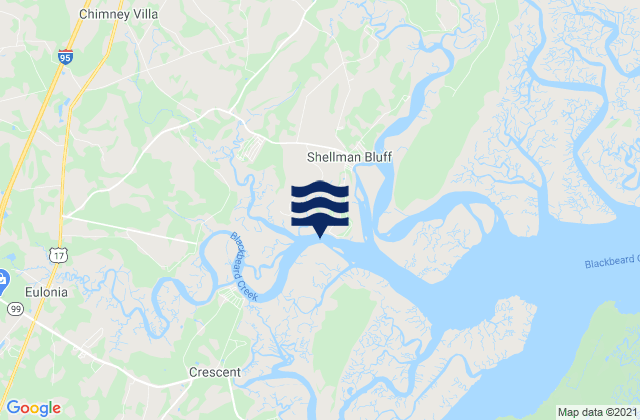Mapa da tábua de marés em Sutherland Bluff Sapelo River, United States