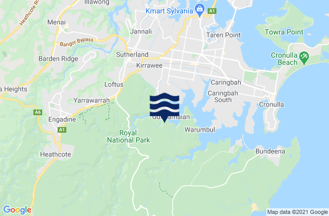 Mapa da tábua de marés em Sutherland Shire, Australia