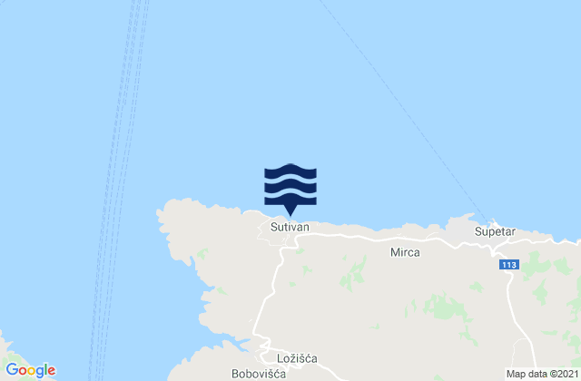 Mapa da tábua de marés em Sutivan, Croatia
