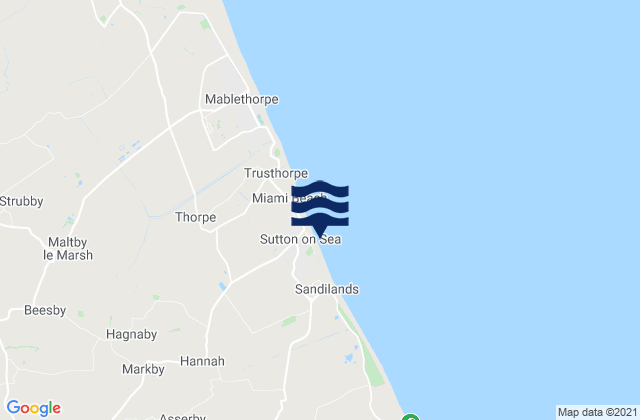 Mapa da tábua de marés em Sutton-on-Sea, United Kingdom