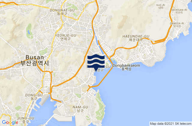 Mapa da tábua de marés em Suyeong-gu, South Korea