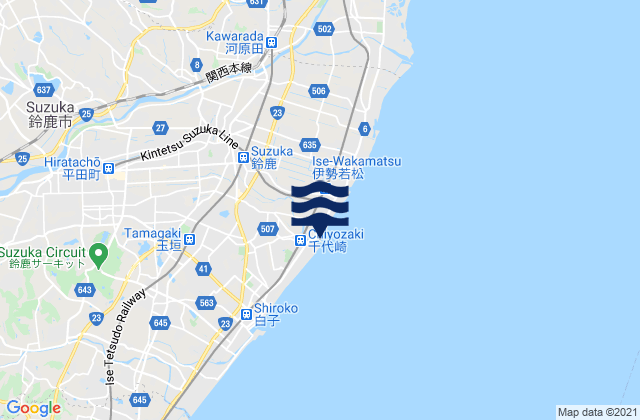 Mapa da tábua de marés em Suzuka-shi, Japan