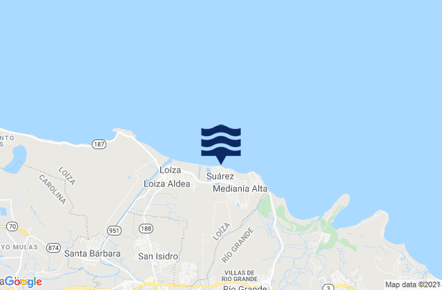 Mapa da tábua de marés em Suárez, Puerto Rico