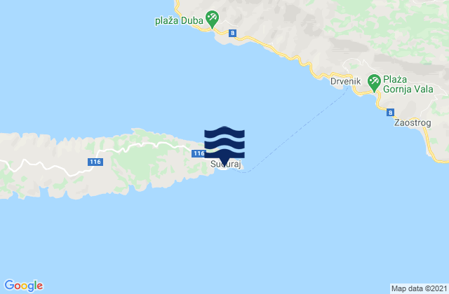 Mapa da tábua de marés em Sućuraj, Croatia