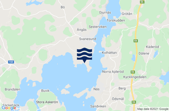 Mapa da tábua de marés em Svanesund, Sweden