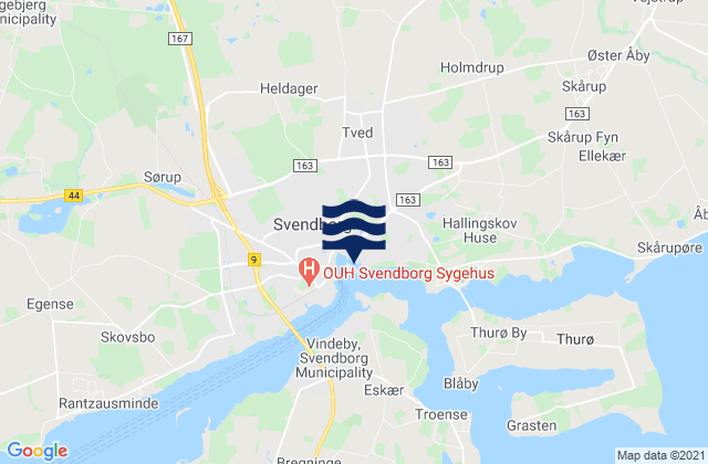 Mapa da tábua de marés em Svendborg Kommune, Denmark