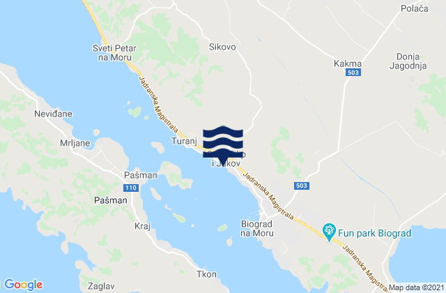 Mapa da tábua de marés em Sveti Filip i Jakov, Croatia