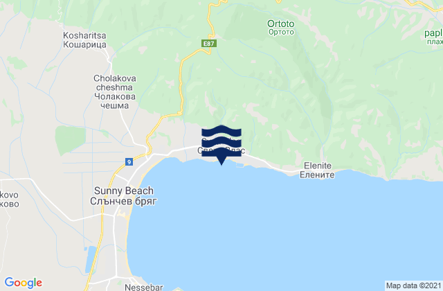 Mapa da tábua de marés em Sveti Vlas, Bulgaria