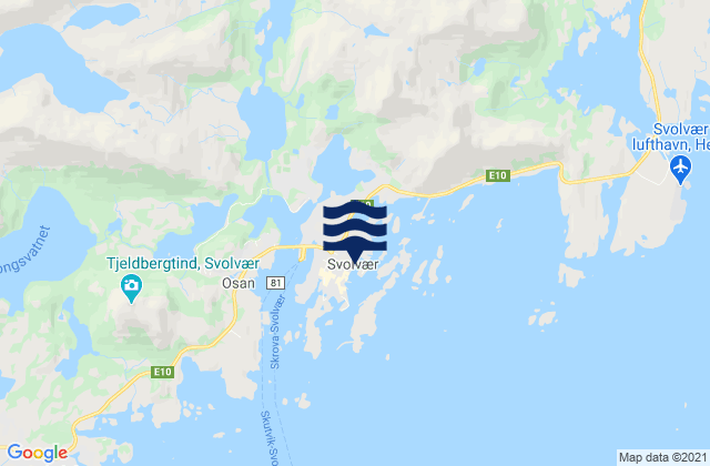 Mapa da tábua de marés em Svolvær, Norway
