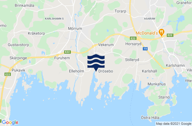 Mapa da tábua de marés em Svängsta, Sweden