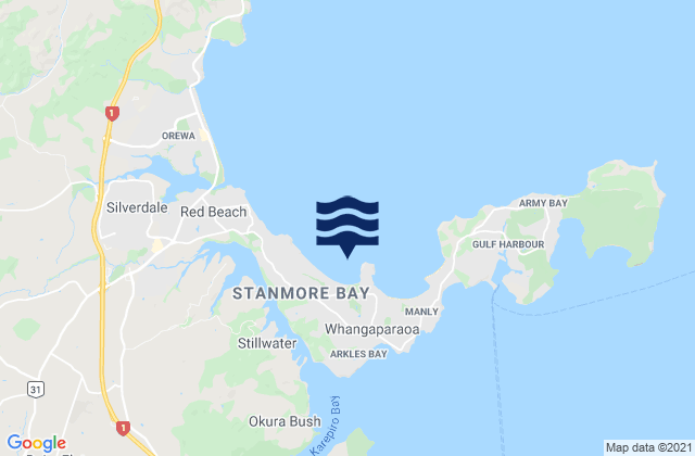 Mapa da tábua de marés em Swan Beach, New Zealand