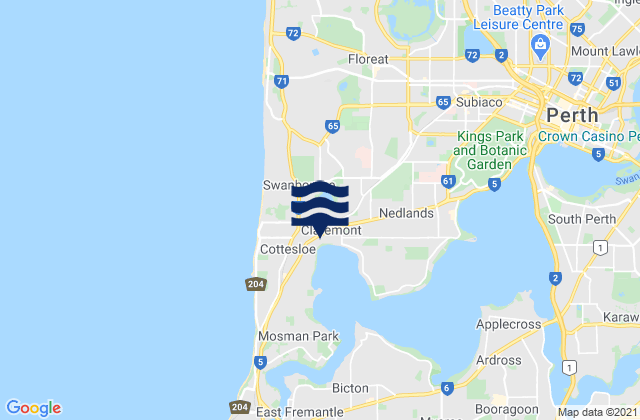Mapa da tábua de marés em Swanbourne, Australia