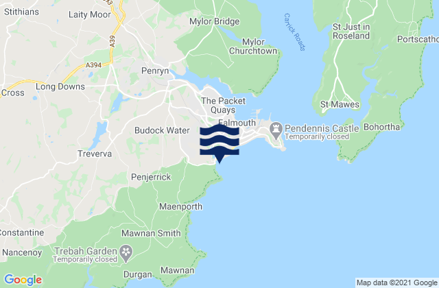 Mapa da tábua de marés em Swanpool Beach, United Kingdom