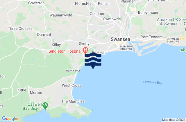 Mapa da tábua de marés em Swansea Bay Beach, United Kingdom