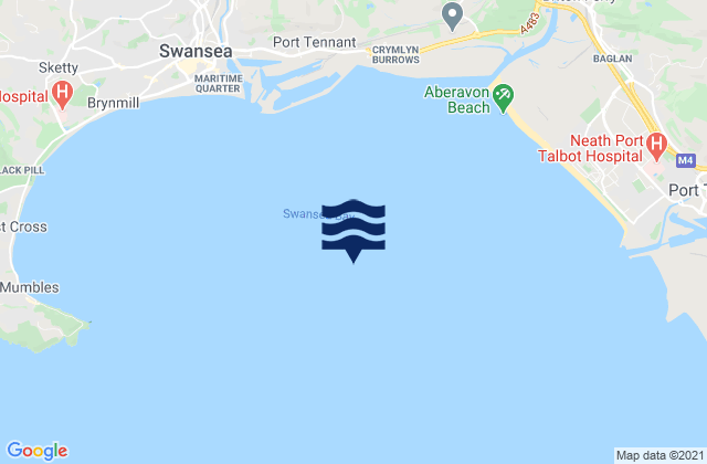 Mapa da tábua de marés em Swansea Bay, United Kingdom