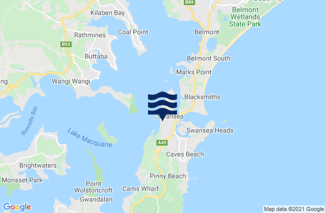 Mapa da tábua de marés em Swansea Point, Australia