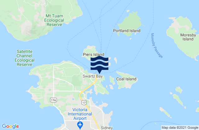 Mapa da tábua de marés em Swartz Bay, Canada