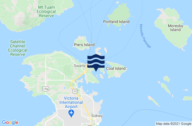 Mapa da tábua de marés em Swartz Bay, United States