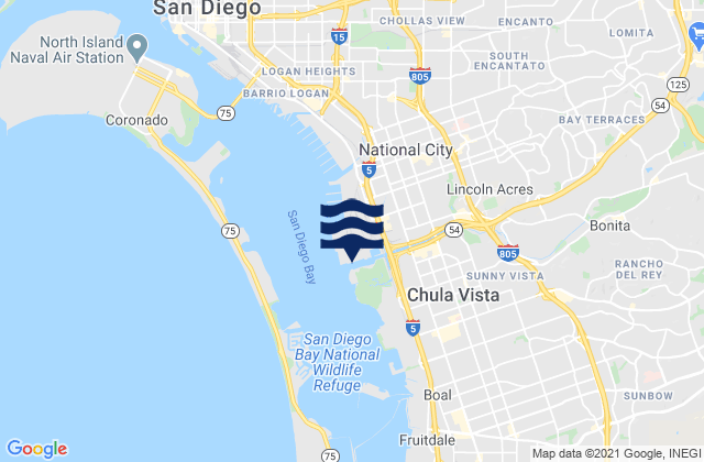 Mapa da tábua de marés em Sweetwater Channel San Diego Bay, United States