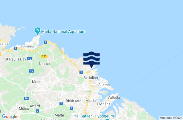 Mapa da tábua de marés em Swieqi, Malta