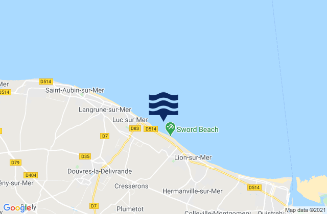 Mapa da tábua de marés em Sword Beach, France