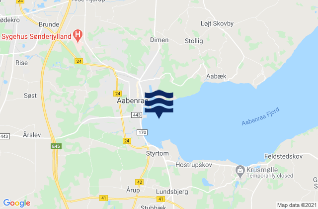 Mapa da tábua de marés em Sydhavn, Denmark