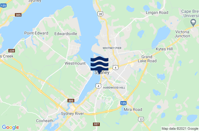 Mapa da tábua de marés em Sydney, Canada