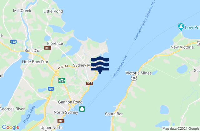 Mapa da tábua de marés em Sydney Mines, Canada