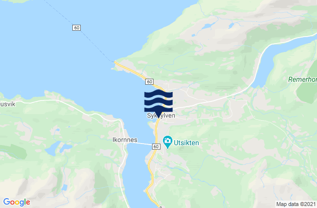 Mapa da tábua de marés em Sykkylven, Norway
