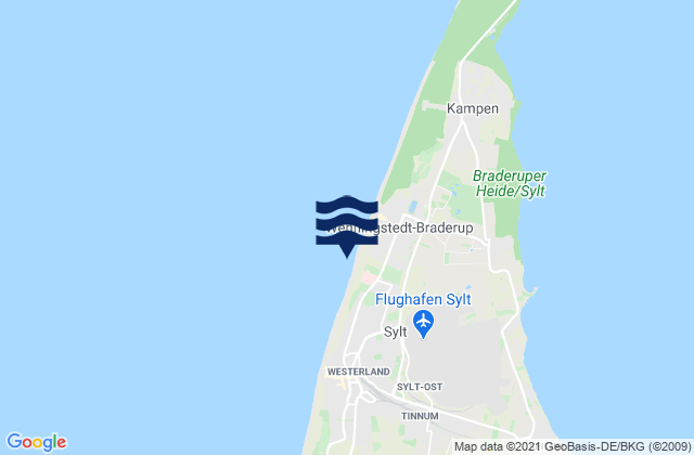 Mapa da tábua de marés em Sylt, Germany