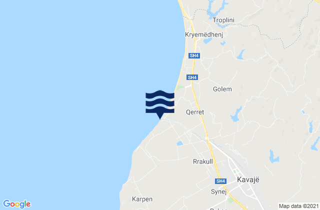 Mapa da tábua de marés em Synej, Albania