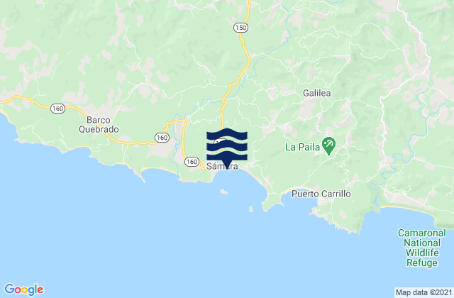 Mapa da tábua de marés em Sámara, Costa Rica