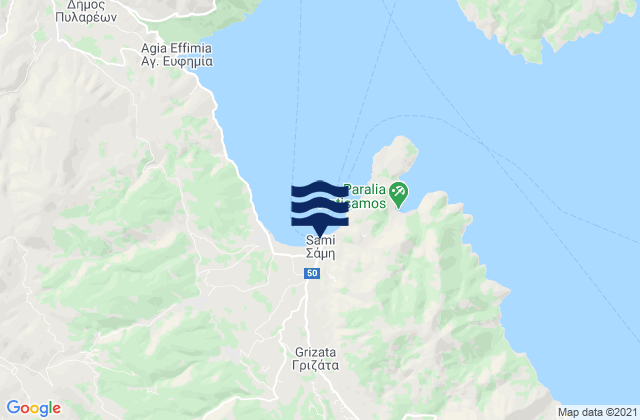 Mapa da tábua de marés em Sámi, Greece