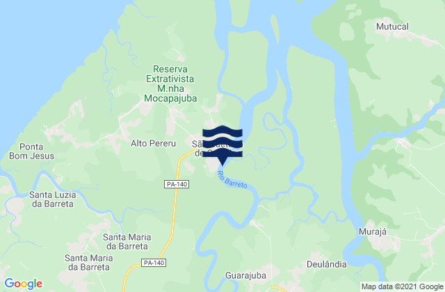 Mapa da tábua de marés em São Caetano de Odivelas, Brazil