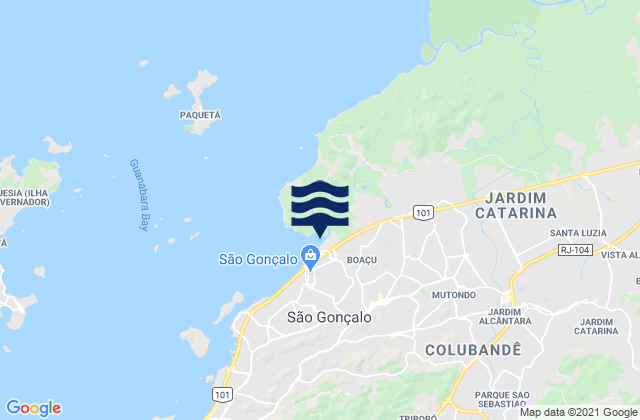 Mapa da tábua de marés em São Gonçalo, Brazil