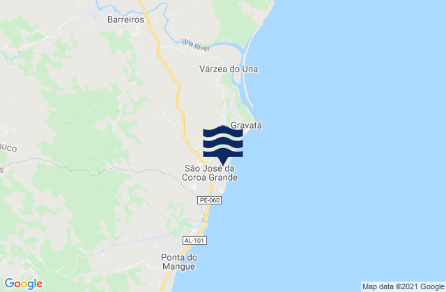 Mapa da tábua de marés em São José da Coroa Grande, Brazil
