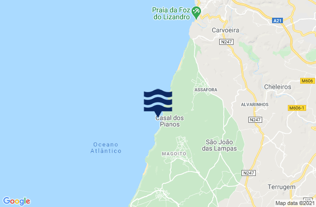 Mapa da tábua de marés em São João das Lampas, Portugal