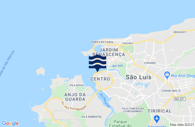 Mapa da tábua de marés em São Luís, Brazil
