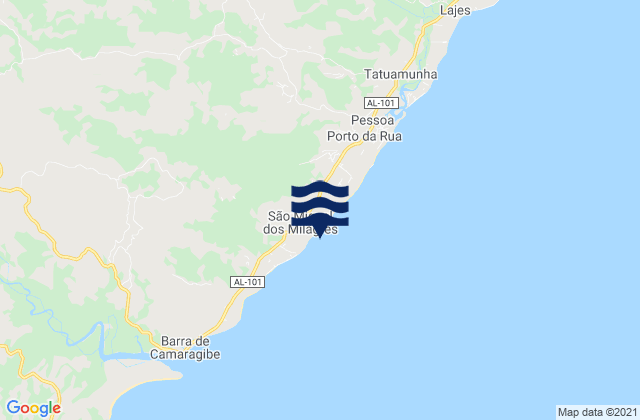 Mapa da tábua de marés em São Miguel dos Milagres, Brazil