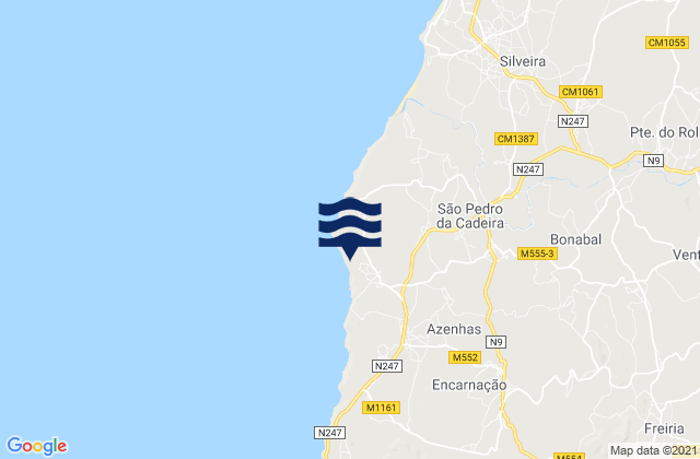 Mapa da tábua de marés em São Pedro da Cadeira, Portugal
