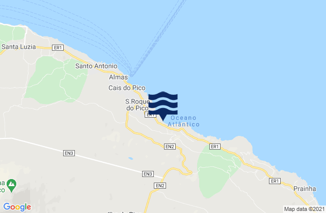 Mapa da tábua de marés em São Roque do Pico, Portugal