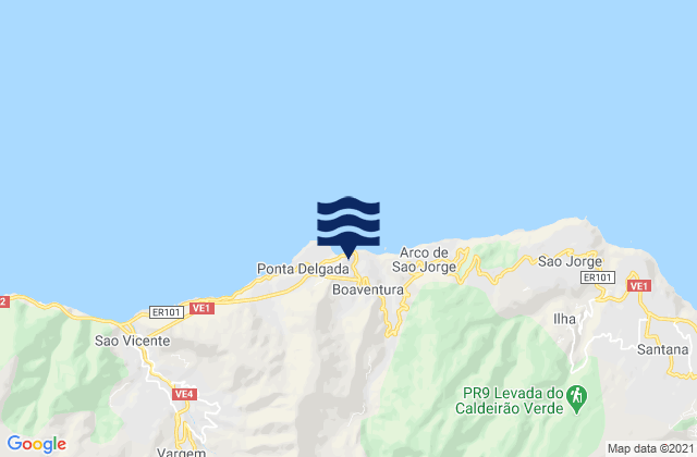 Mapa da tábua de marés em São Vicente, Portugal
