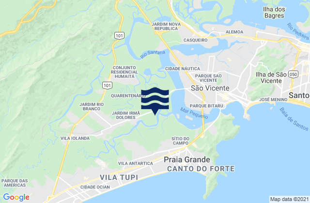 Mapa da tábua de marés em São Vicente, Brazil