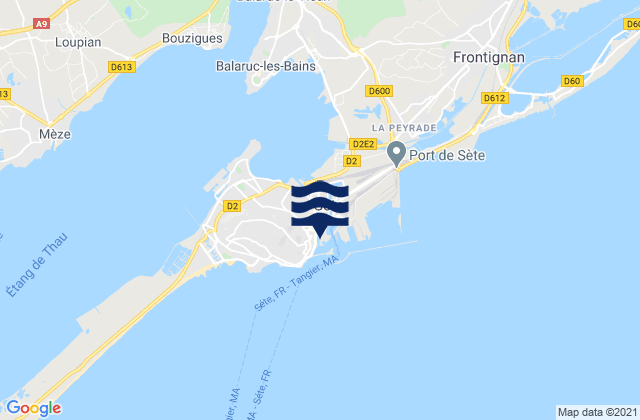 Mapa da tábua de marés em Sète, France