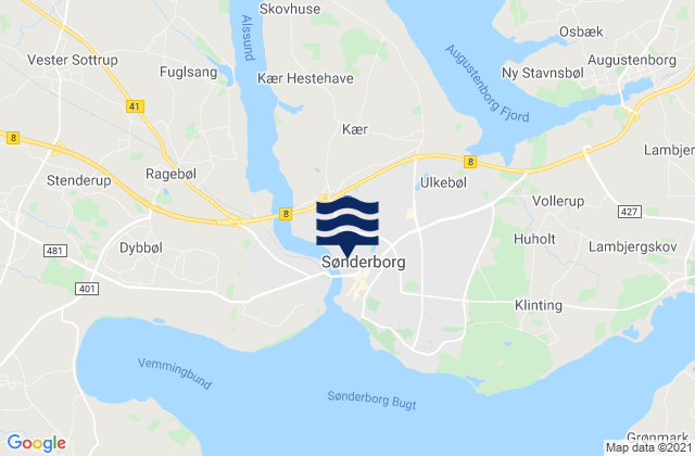 Mapa da tábua de marés em Sønderborg Kommune, Denmark