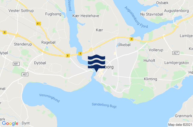 Mapa da tábua de marés em Sønderborg, Denmark